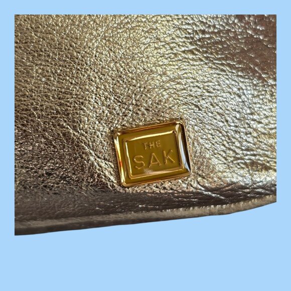The Sak Leather Shoulder Bag Purse Metallic Gold 12" Long - Picture 2 of 12